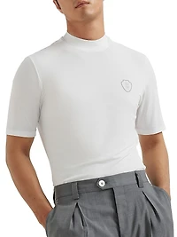 Techno Piqué Mock-Neck T-Shirt with Logo