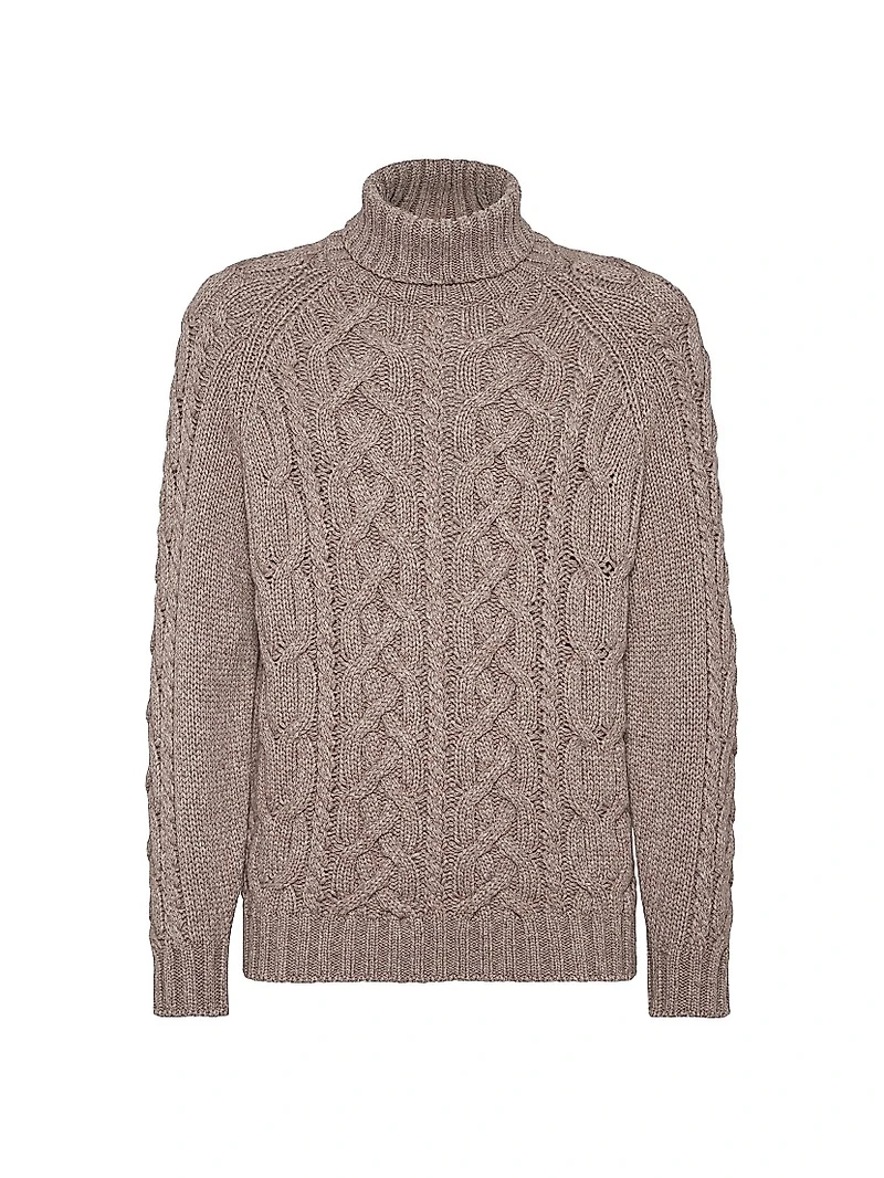Cashmere Feather Yarn Cable Knit Turtleneck Sweater