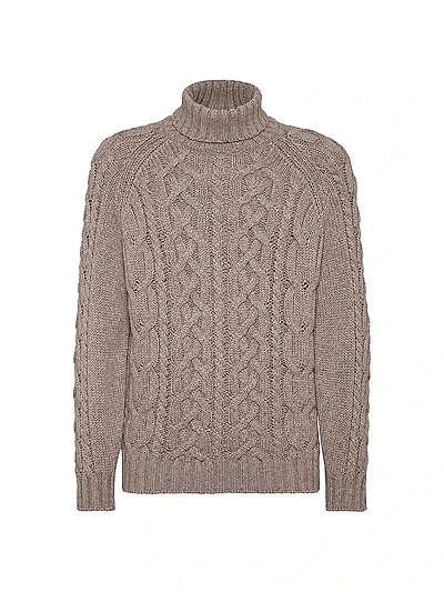 Cashmere Feather Yarn Cable Knit Turtleneck Sweater