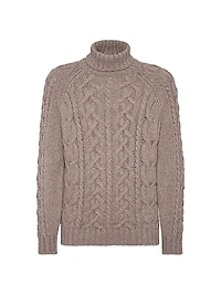 Cashmere Feather Yarn Cable Knit Turtleneck Sweater