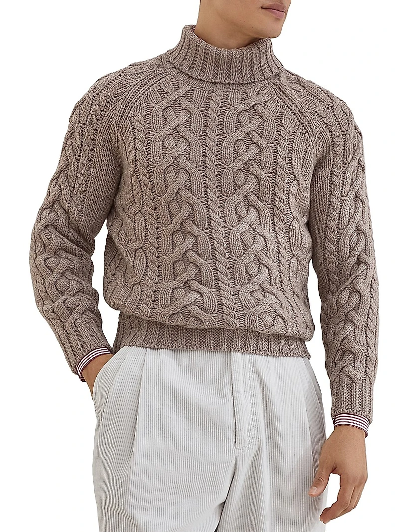 Cashmere Feather Yarn Cable Knit Turtleneck Sweater