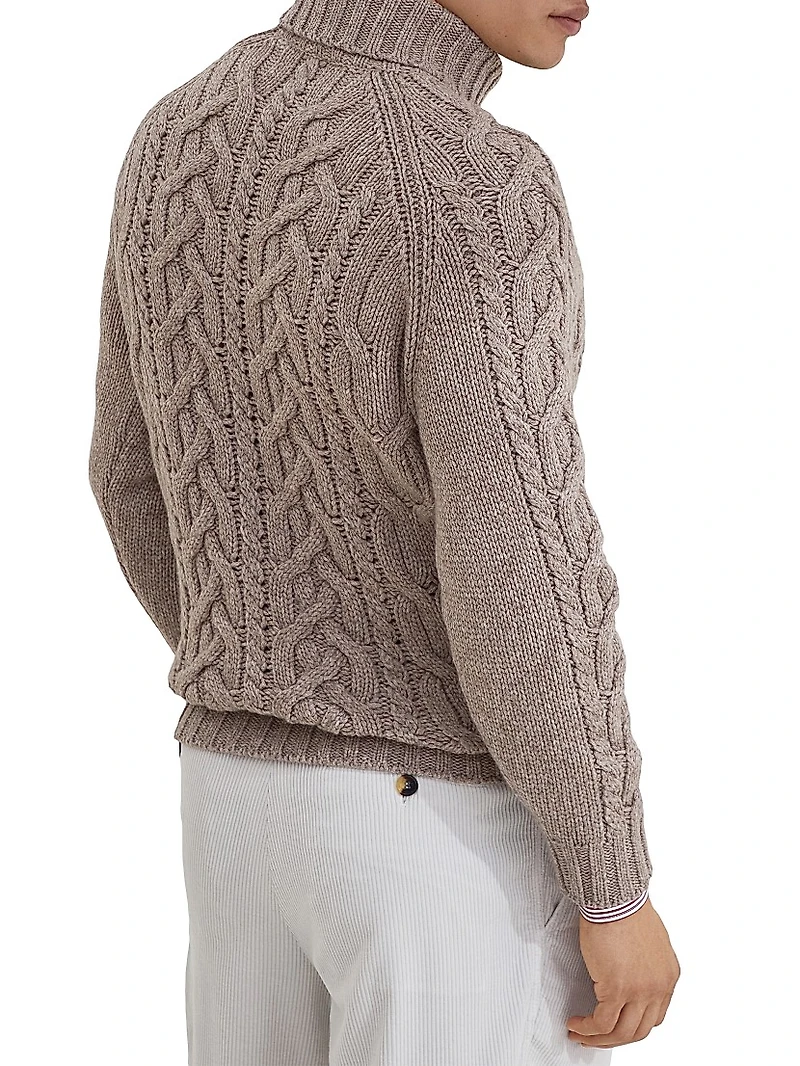 Cashmere Feather Yarn Cable Knit Turtleneck Sweater