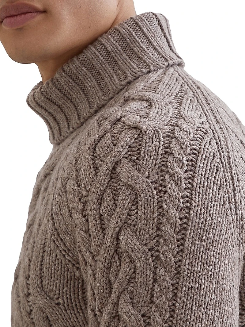 Cashmere Feather Yarn Cable Knit Turtleneck Sweater