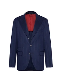 Wool Blend Wide Chalk Stripe Flannel Deconstructed Blazer with Large Peak Lapels