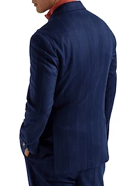 Wool Blend Wide Chalk Stripe Flannel Deconstructed Blazer with Large Peak Lapels