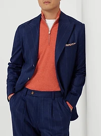 Wool Blend Wide Chalk Stripe Flannel Deconstructed Blazer with Large Peak Lapels