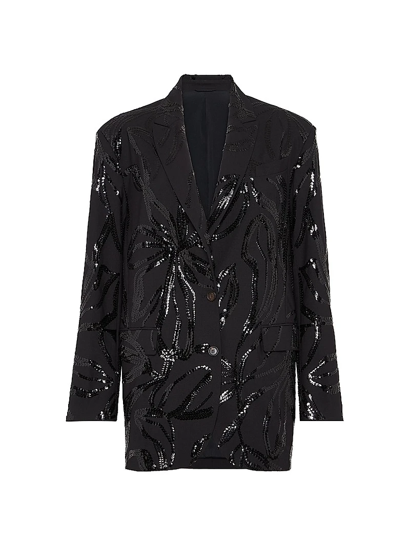 Tropical Luxury Wool Blazer with Dazzling Floral Embroidery