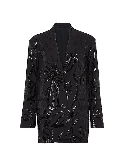 Tropical Luxury Wool Blazer with Dazzling Floral Embroidery