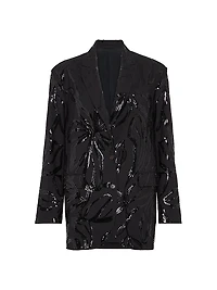 Tropical Luxury Wool Blazer with Dazzling Floral Embroidery