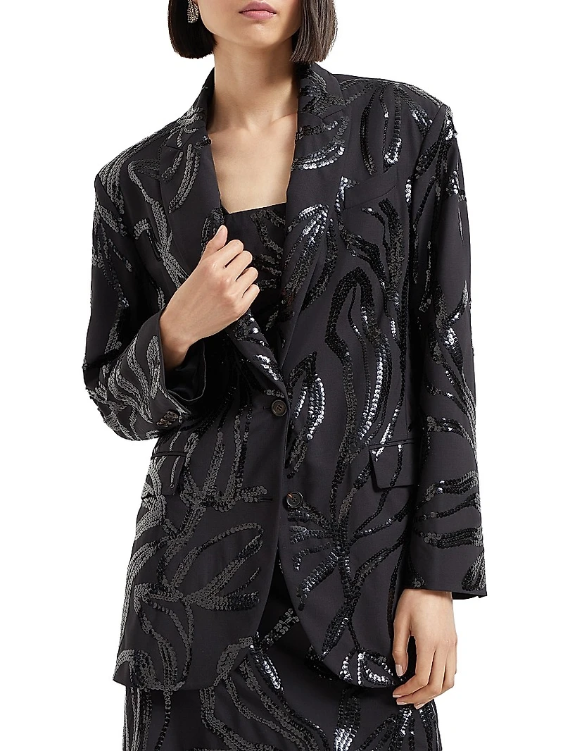 Tropical Luxury Wool Blazer with Dazzling Floral Embroidery