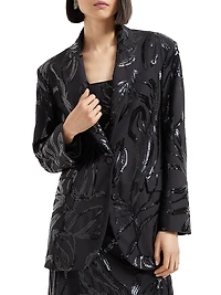 Tropical Luxury Wool Blazer with Dazzling Floral Embroidery