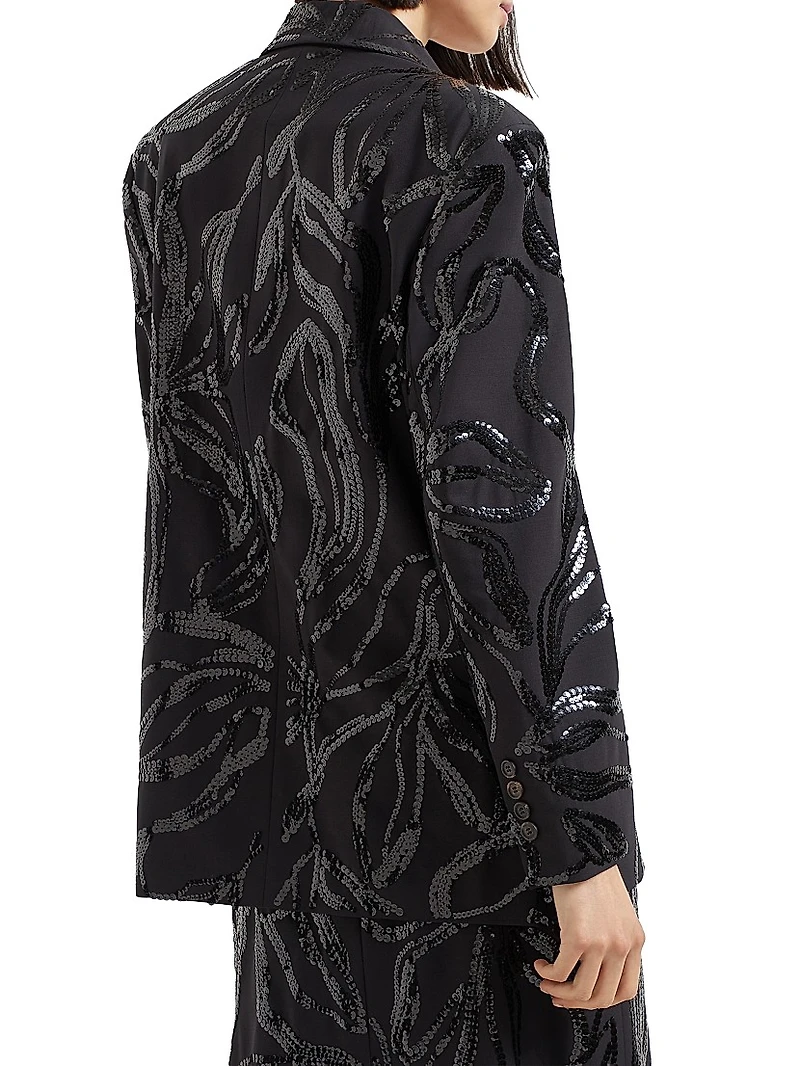 Tropical Luxury Wool Blazer with Dazzling Floral Embroidery
