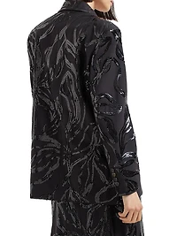 Tropical Luxury Wool Blazer with Dazzling Floral Embroidery