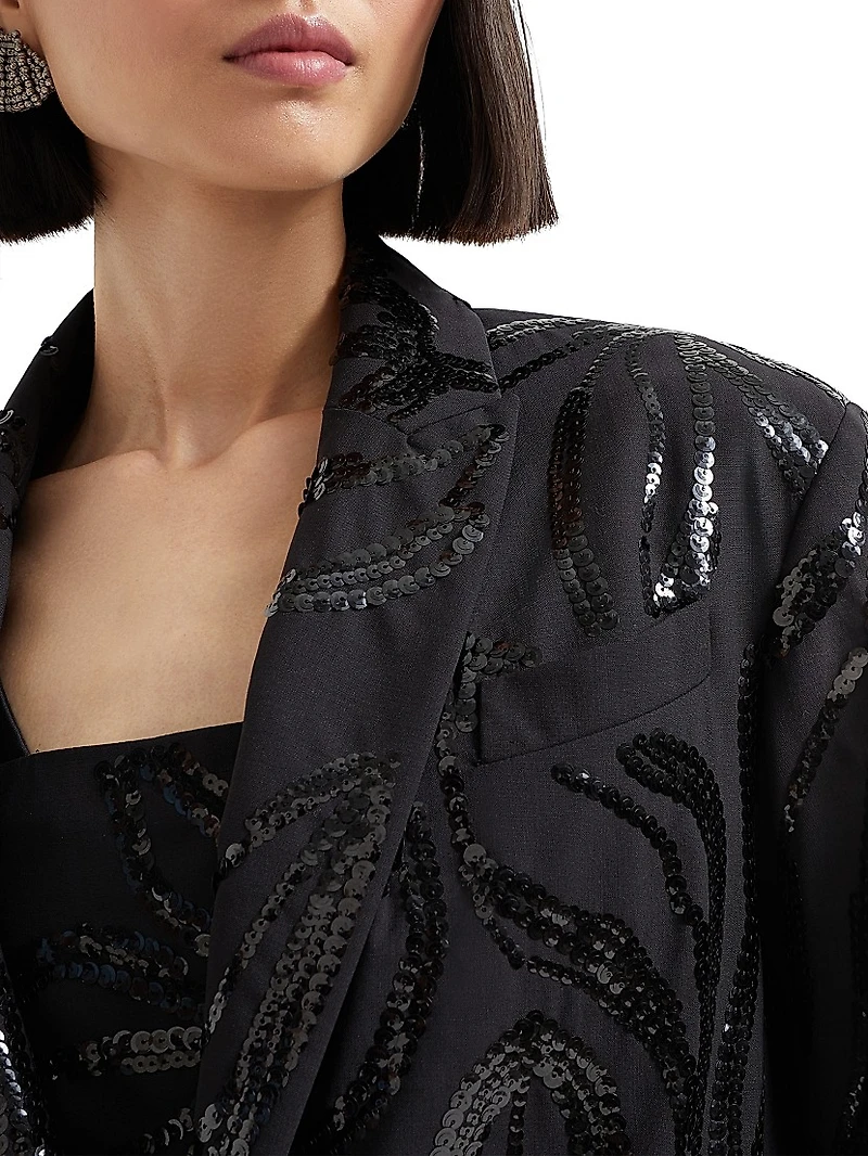 Tropical Luxury Wool Blazer with Dazzling Floral Embroidery