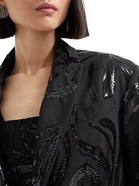 Tropical Luxury Wool Blazer with Dazzling Floral Embroidery