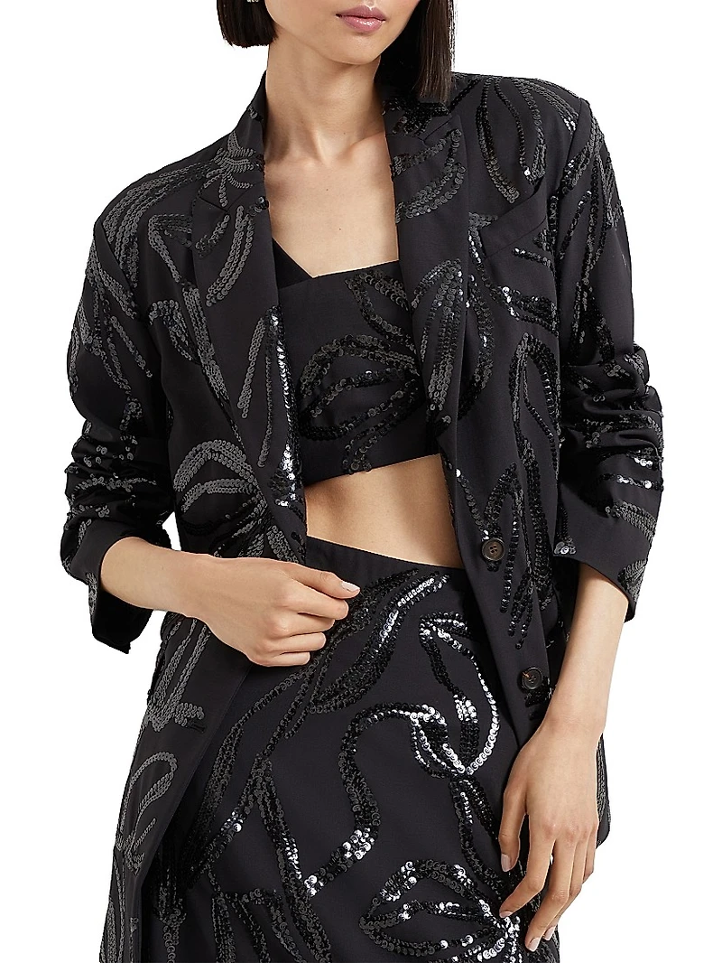 Tropical Luxury Wool Blazer with Dazzling Floral Embroidery