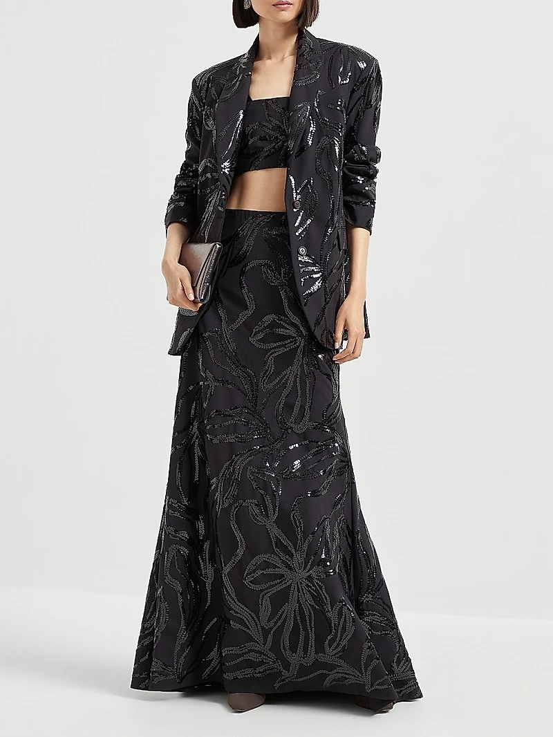 Tropical Luxury Wool Blazer with Dazzling Floral Embroidery