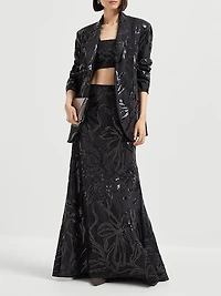 Tropical Luxury Wool Blazer with Dazzling Floral Embroidery