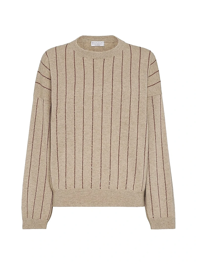 Cashmere Sweater with Dazzling Chalk Stripe Embroidery