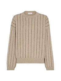 Cashmere Sweater with Dazzling Chalk Stripe Embroidery