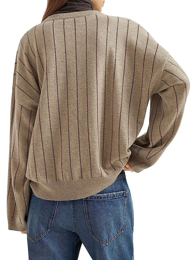 Cashmere Sweater with Dazzling Chalk Stripe Embroidery