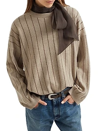 Cashmere Sweater with Dazzling Chalk Stripe Embroidery
