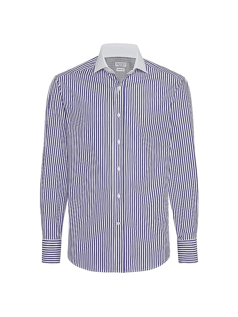 Striped Poplin Slim Fit Shirt with Collar