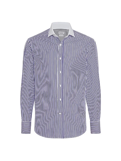 Striped Poplin Slim Fit Shirt with Collar