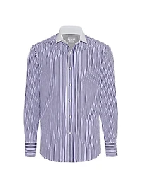 Striped Poplin Slim Fit Shirt with Collar