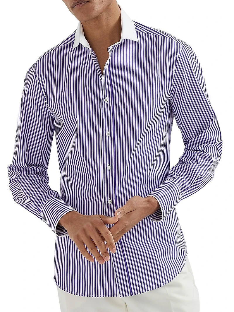 Striped Poplin Slim Fit Shirt with Collar