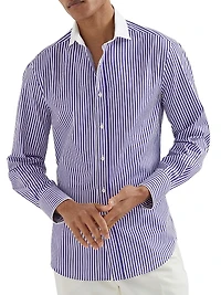 Striped Poplin Slim Fit Shirt with Collar