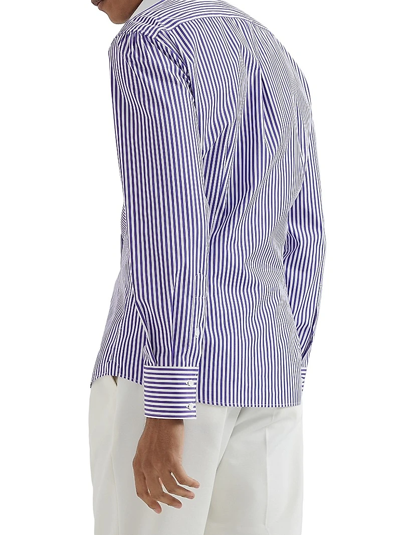 Striped Poplin Slim Fit Shirt with Collar