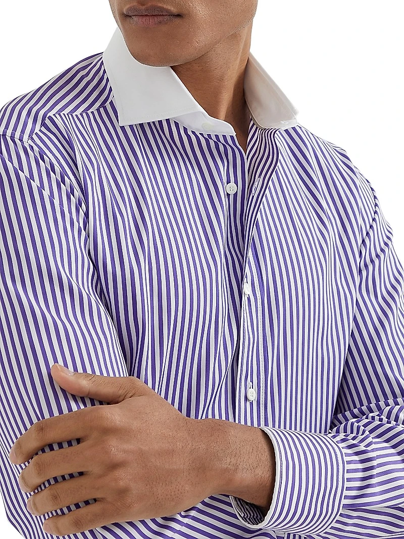 Striped Poplin Slim Fit Shirt with Collar