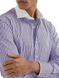 Striped Poplin Slim Fit Shirt with Collar