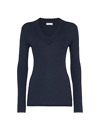 Cashmere and Silk Lightweight Sweater with Sparkling Cuffs