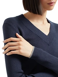 Cashmere and Silk Lightweight Sweater with Sparkling Cuffs