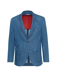 Old Denim Deconstructed Blazer with Peak Lapel