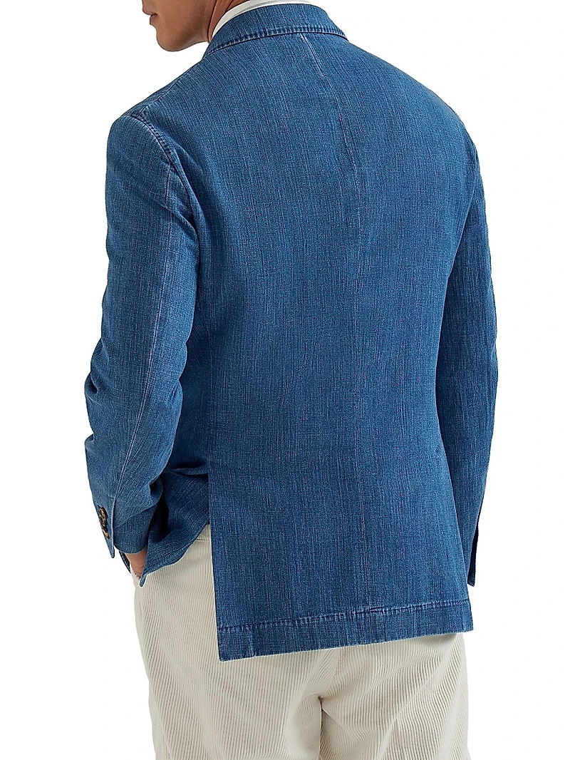 Old Denim Deconstructed Blazer with Peak Lapel
