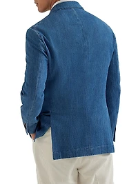 Old Denim Deconstructed Blazer with Peak Lapel