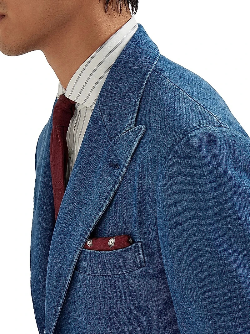 Old Denim Deconstructed Blazer with Peak Lapel