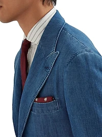 Old Denim Deconstructed Blazer with Peak Lapel