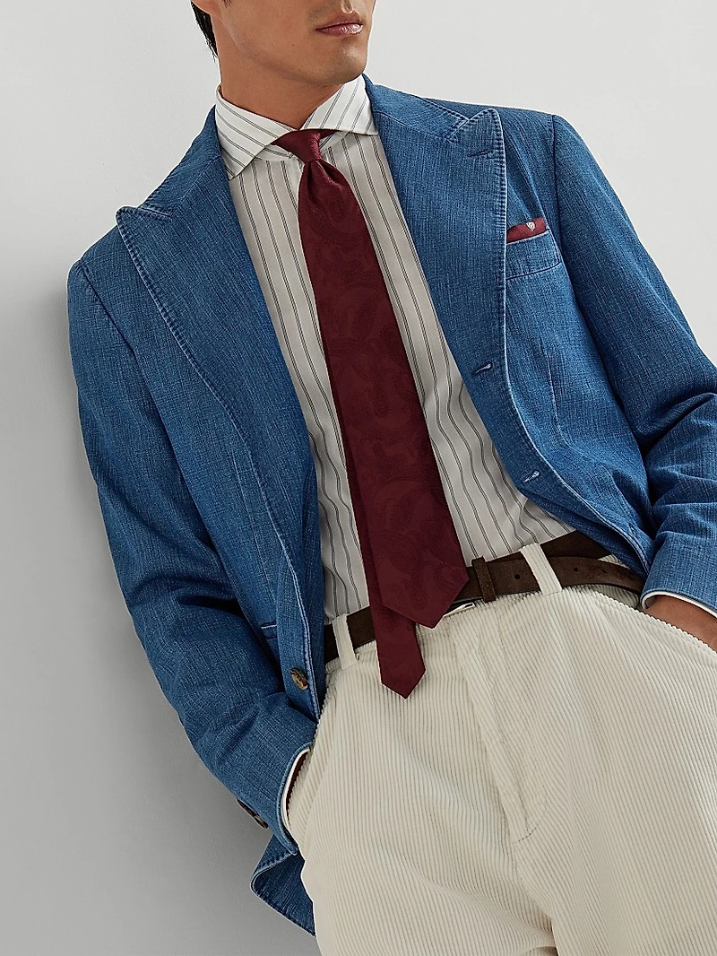 Old Denim Deconstructed Blazer with Peak Lapel