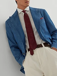 Old Denim Deconstructed Blazer with Peak Lapel