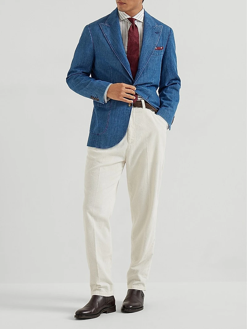 Old Denim Deconstructed Blazer with Peak Lapel
