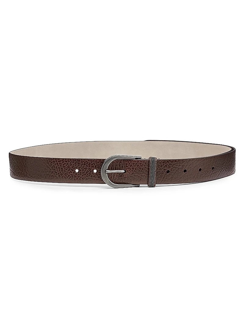Glossy Hammered Calfskin Belt with Monili