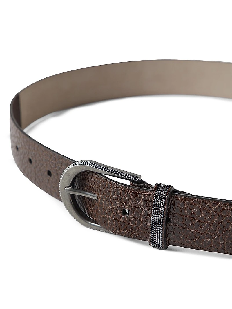 Glossy Hammered Calfskin Belt with Monili