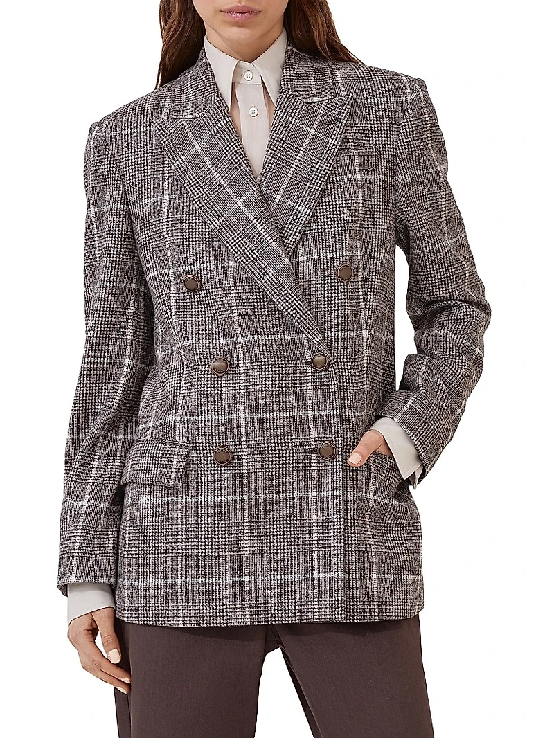 Alpaca and Wool Prince of Wales Blazer with Monili