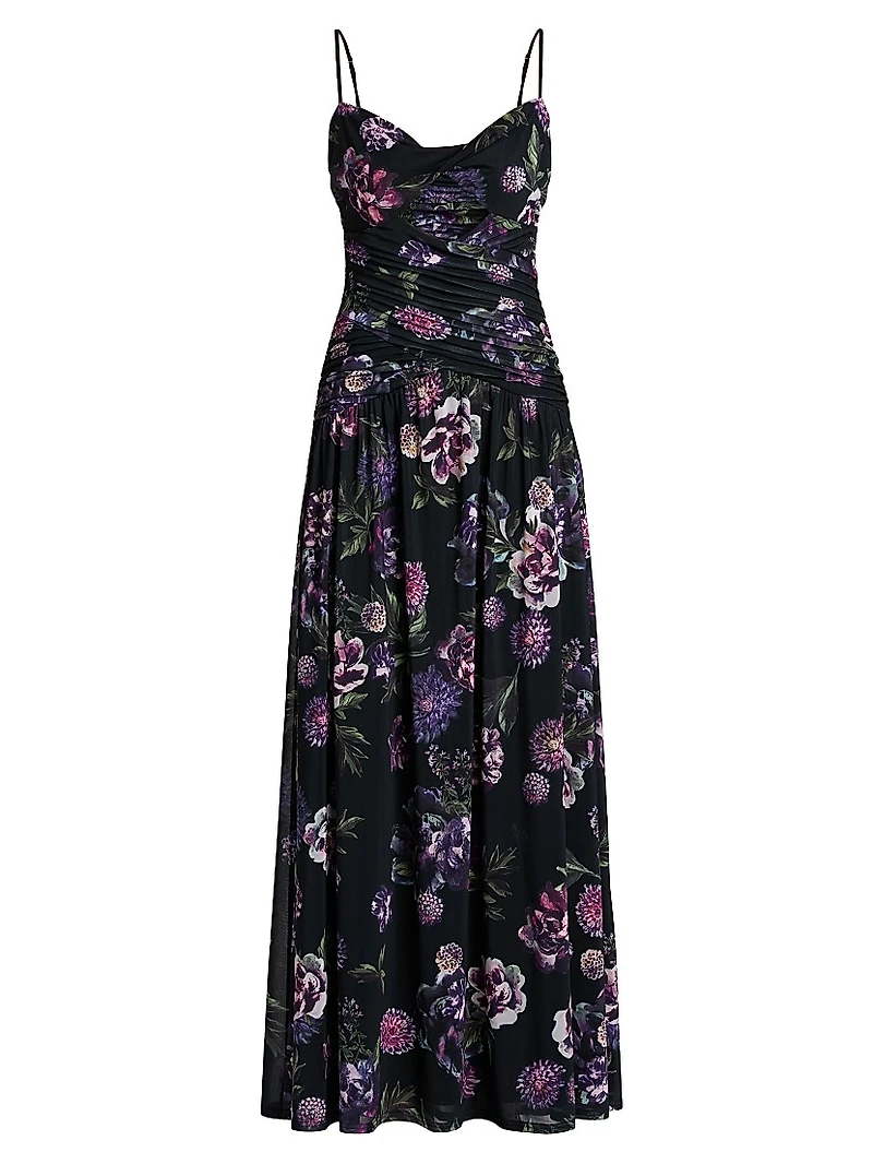 Tashi Floral Mesh Cut-Out Maxi Dress