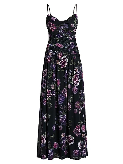 Tashi Floral Mesh Cut-Out Maxi Dress