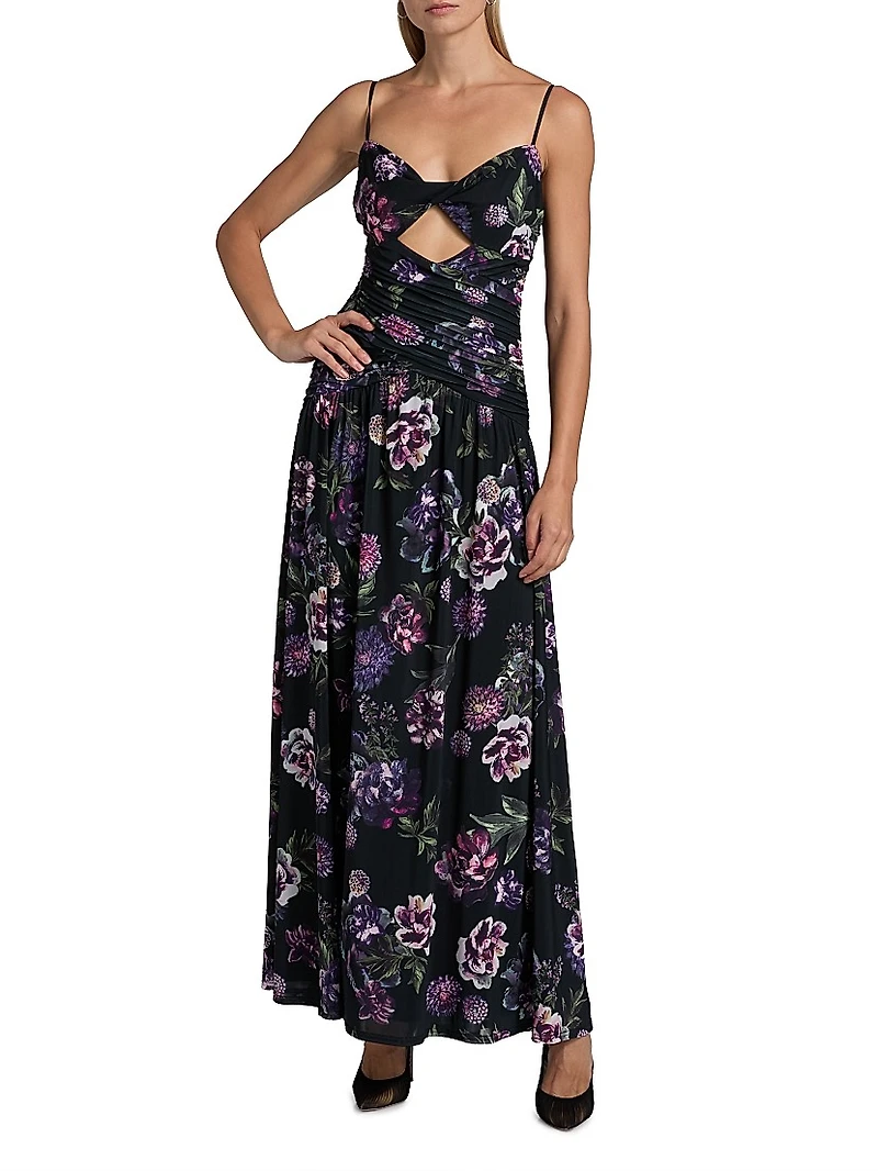 Tashi Floral Mesh Cut-Out Maxi Dress